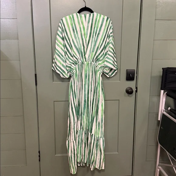 Marie Oliver Green & White Striped V-Neck Maxi Dress - Picture 3 of 4
